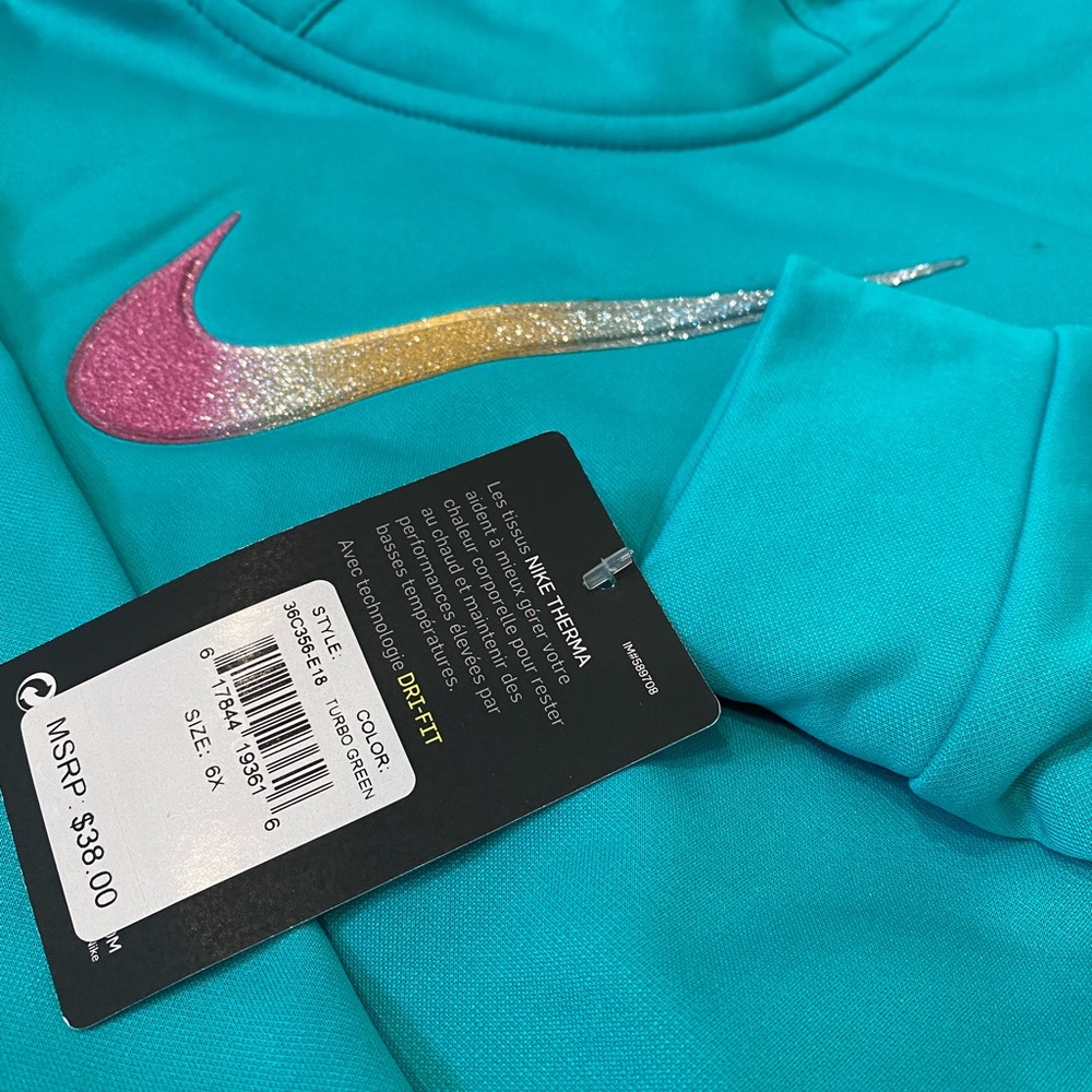 NWT Nike Turbo Green (Teal) Girl’s Size 6x Hoodie